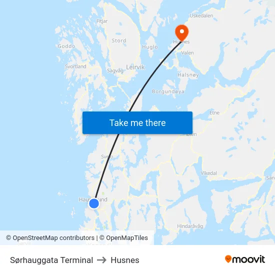 Sørhauggata Terminal to Husnes map