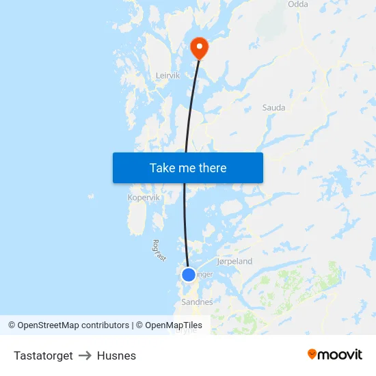 Tastatorget to Husnes map