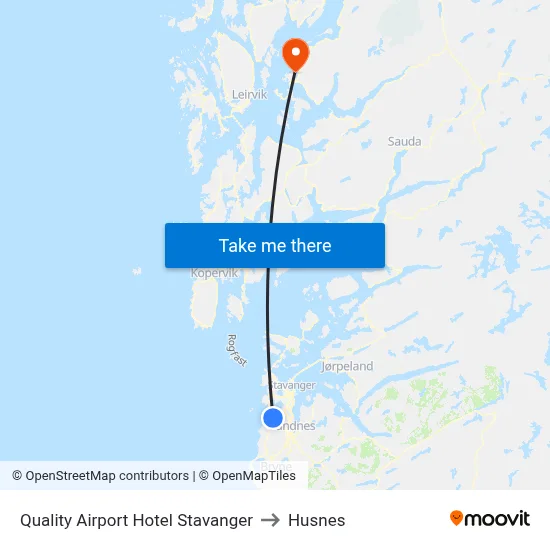 Quality Airport Hotel Stavanger to Husnes map