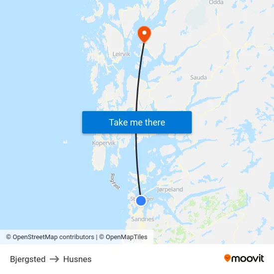 Bjergsted to Husnes map