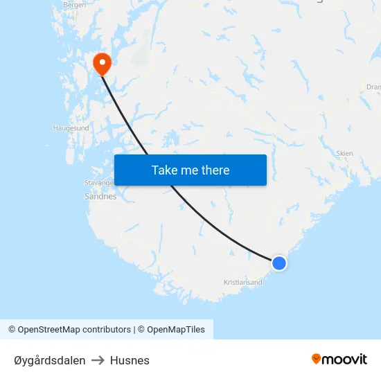 Øygårdsdalen to Husnes map