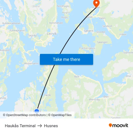 Haukås Terminal to Husnes map