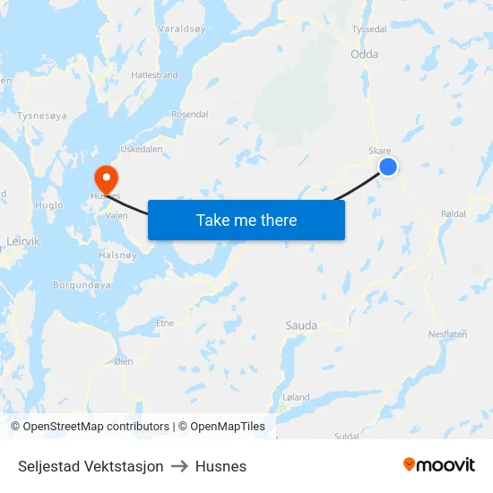 Seljestad Vektstasjon to Husnes map