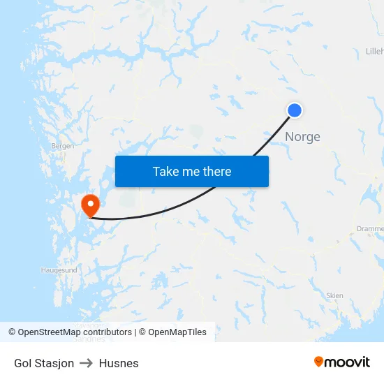 Gol Stasjon to Husnes map