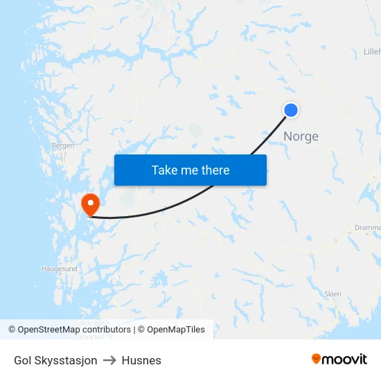 Gol Skysstasjon to Husnes map