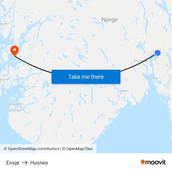 Ensjø to Husnes map