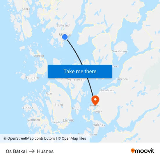 Os Båtkai to Husnes map
