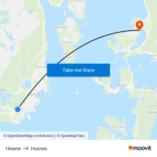 Heiane to Husnes map