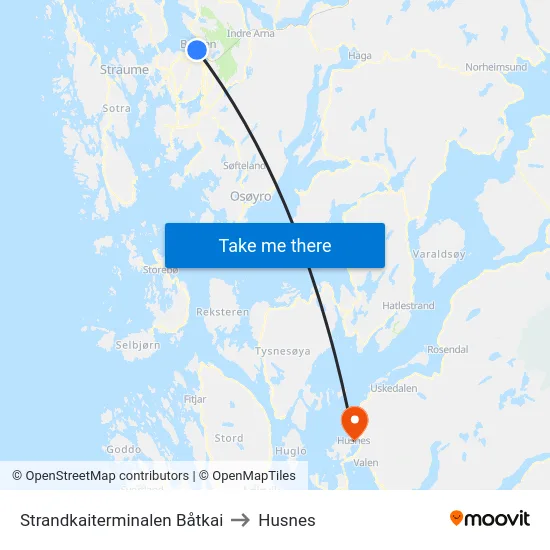 Strandkaiterminalen Båtkai to Husnes map