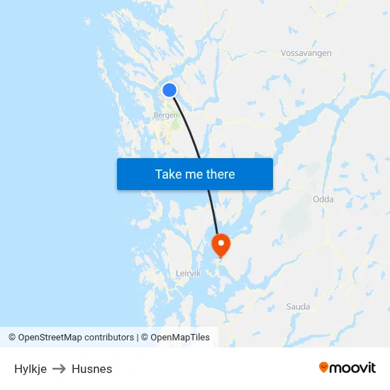 Hylkje to Husnes map