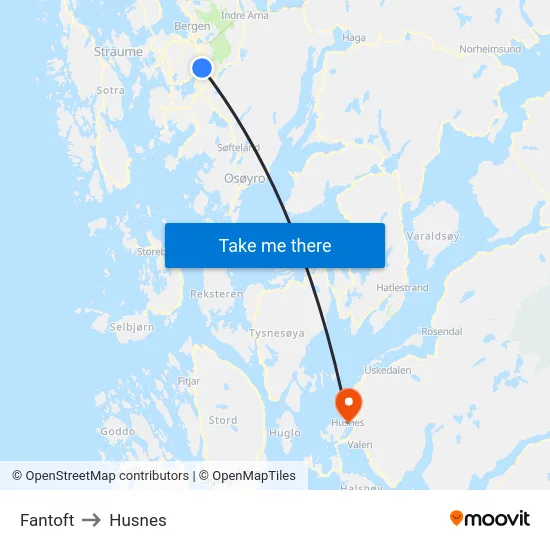 Fantoft to Husnes map