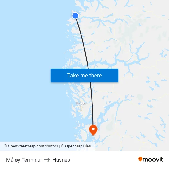 Måløy Terminal to Husnes map