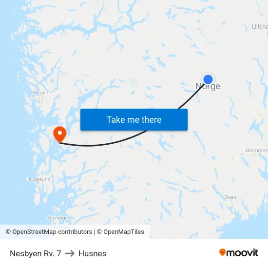 Nesbyen Rv. 7 to Husnes map