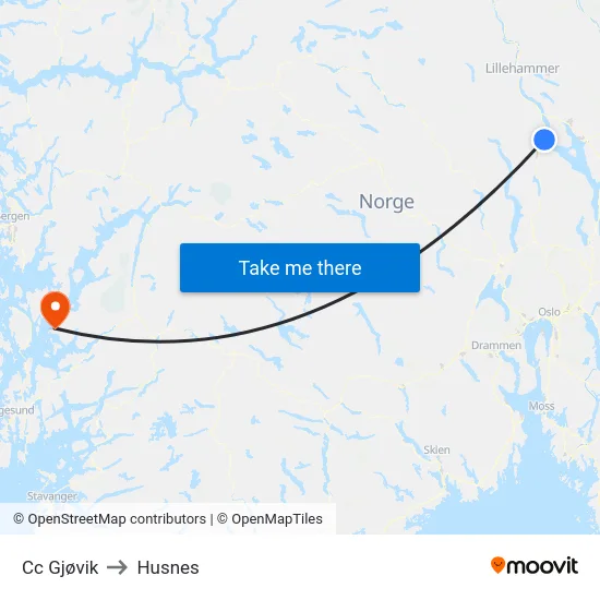 Cc Gjøvik to Husnes map
