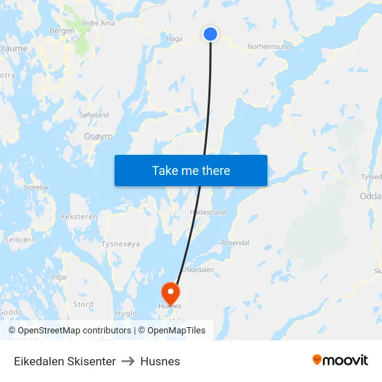 Eikedalen Skisenter to Husnes map