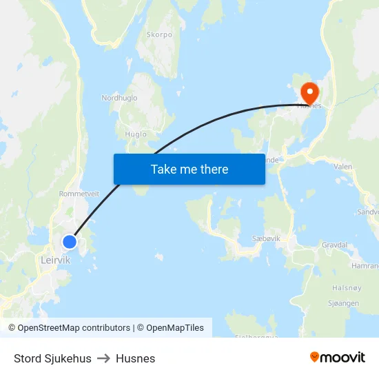 Stord Sjukehus to Husnes map