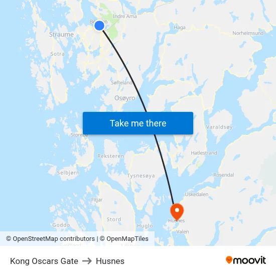 Kong Oscars Gate to Husnes map