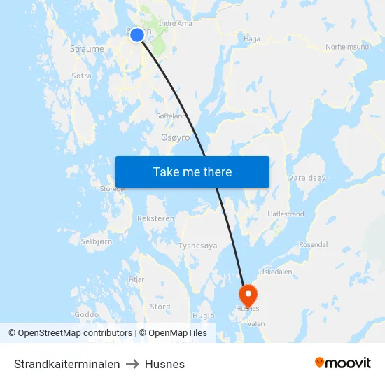 Strandkaiterminalen to Husnes map
