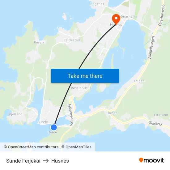 Sunde Ferjekai to Husnes map