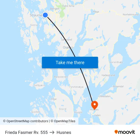 Frieda Fasmer Rv. 555 to Husnes map