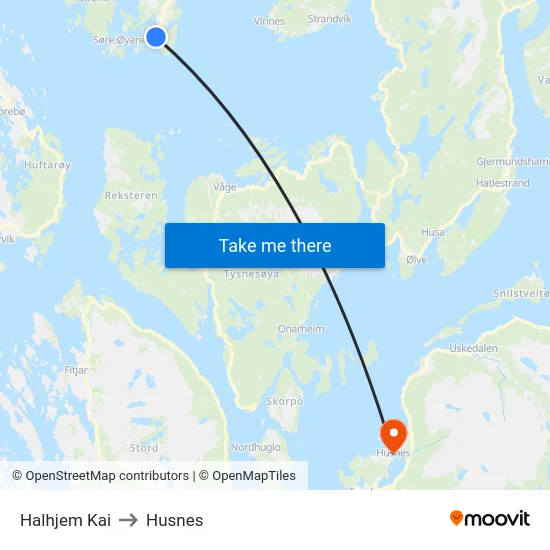 Halhjem Kai to Husnes map