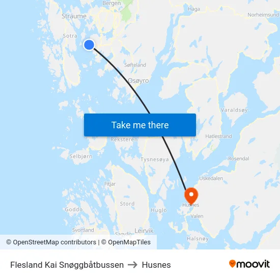 Flesland Kai Snøggbåtbussen to Husnes map