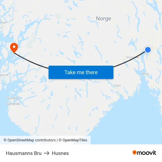 Hausmanns Bru to Husnes map