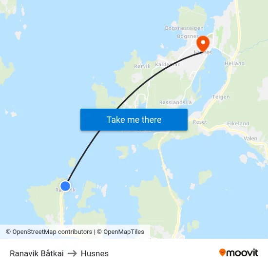 Ranavik Båtkai to Husnes map