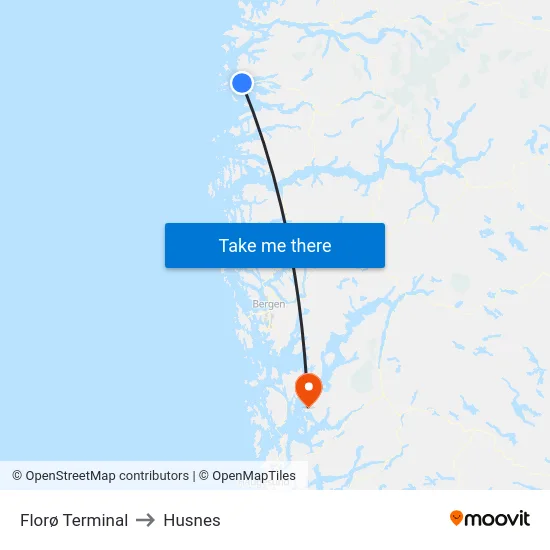 Florø Terminal to Husnes map