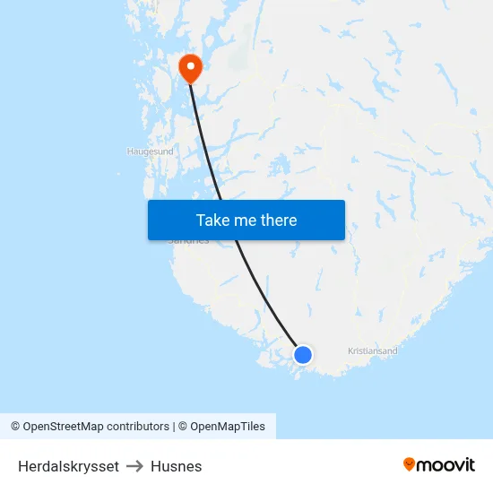 Herdalskrysset to Husnes map