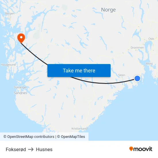 Fokserød to Husnes map