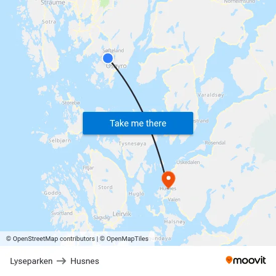 Lyseparken to Husnes map