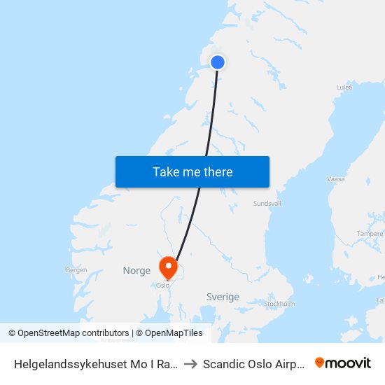 Helgelandssykehuset Mo I Rana to Scandic Oslo Airport map