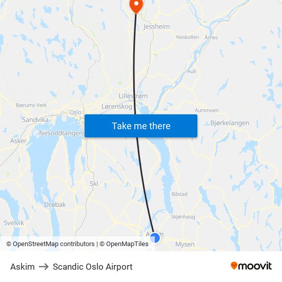 Askim to Scandic Oslo Airport map
