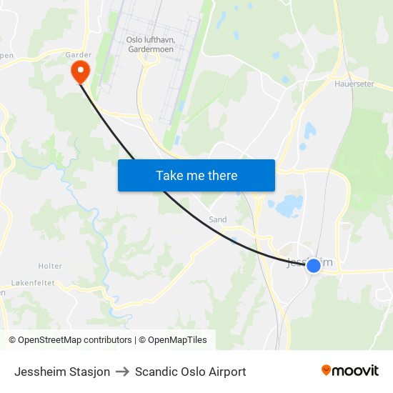 Jessheim Stasjon to Scandic Oslo Airport map