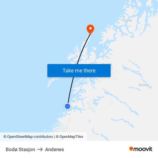 Bodø Stasjon to Andenes map
