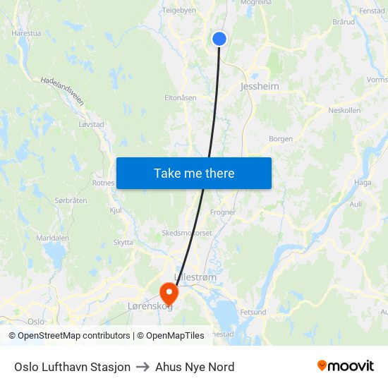 Oslo Lufthavn Stasjon to Ahus Nye Nord map