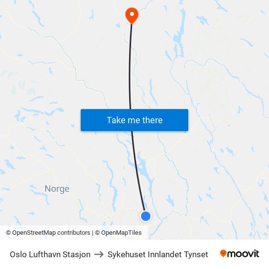 Oslo Lufthavn Stasjon to Sykehuset Innlandet Tynset map