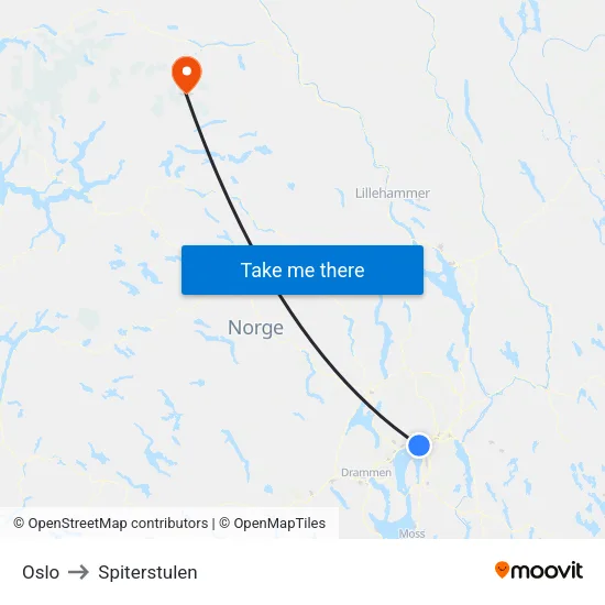 Oslo to Spiterstulen map