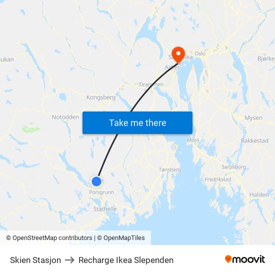 Skien Stasjon to Recharge Ikea Slependen map