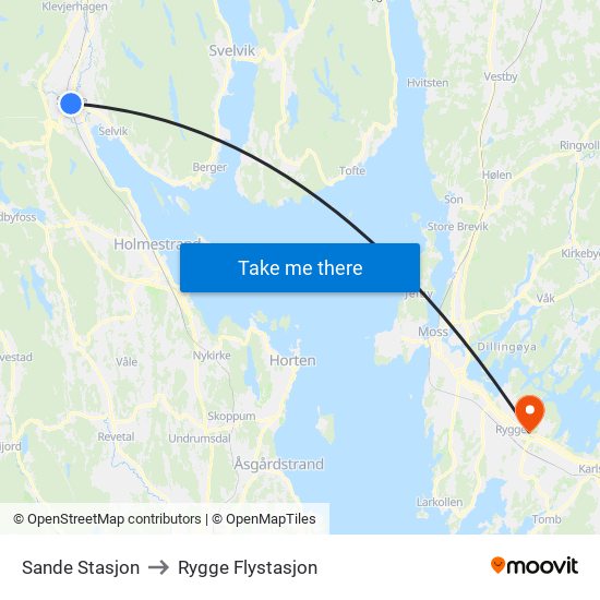 Sande Stasjon to Rygge Flystasjon map