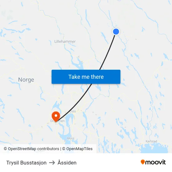 Trysil Busstasjon to Åssiden map