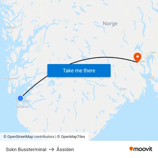 Sokn Bussterminal to Åssiden map