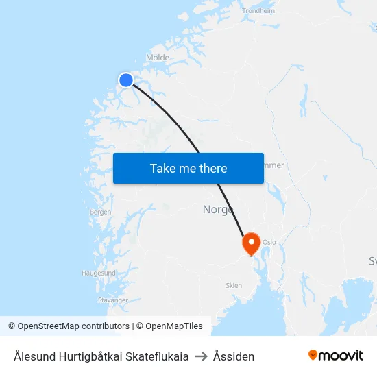 Ålesund Hurtigbåtkai Skateflukaia to Åssiden map