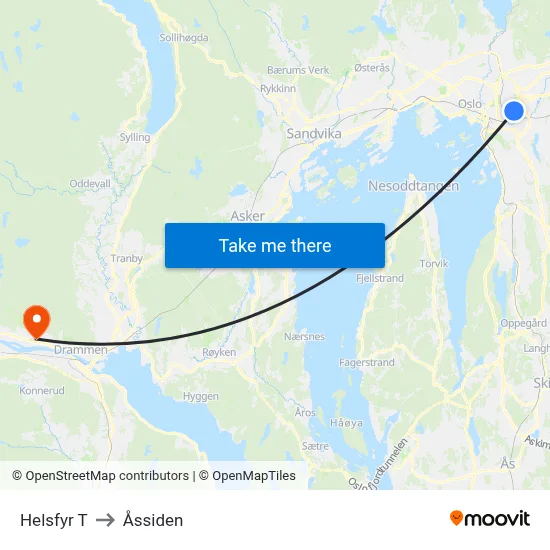 Helsfyr T to Åssiden map