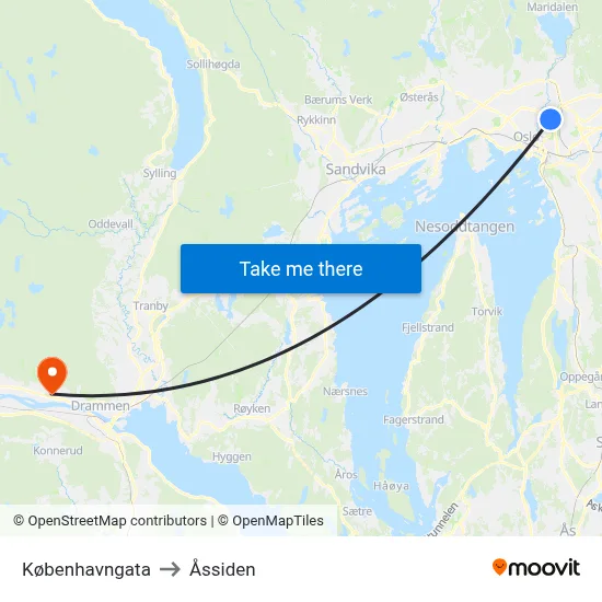 Københavngata to Åssiden map