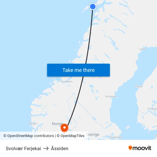Svolvær Ferjekai to Åssiden map