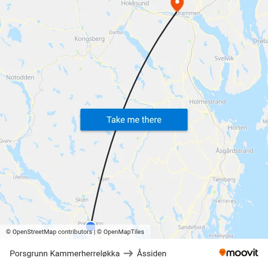 Porsgrunn Kammerherreløkka to Åssiden map
