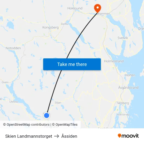 Skien Landmannstorget to Åssiden map
