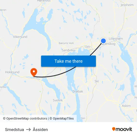 Smedstua to Åssiden map